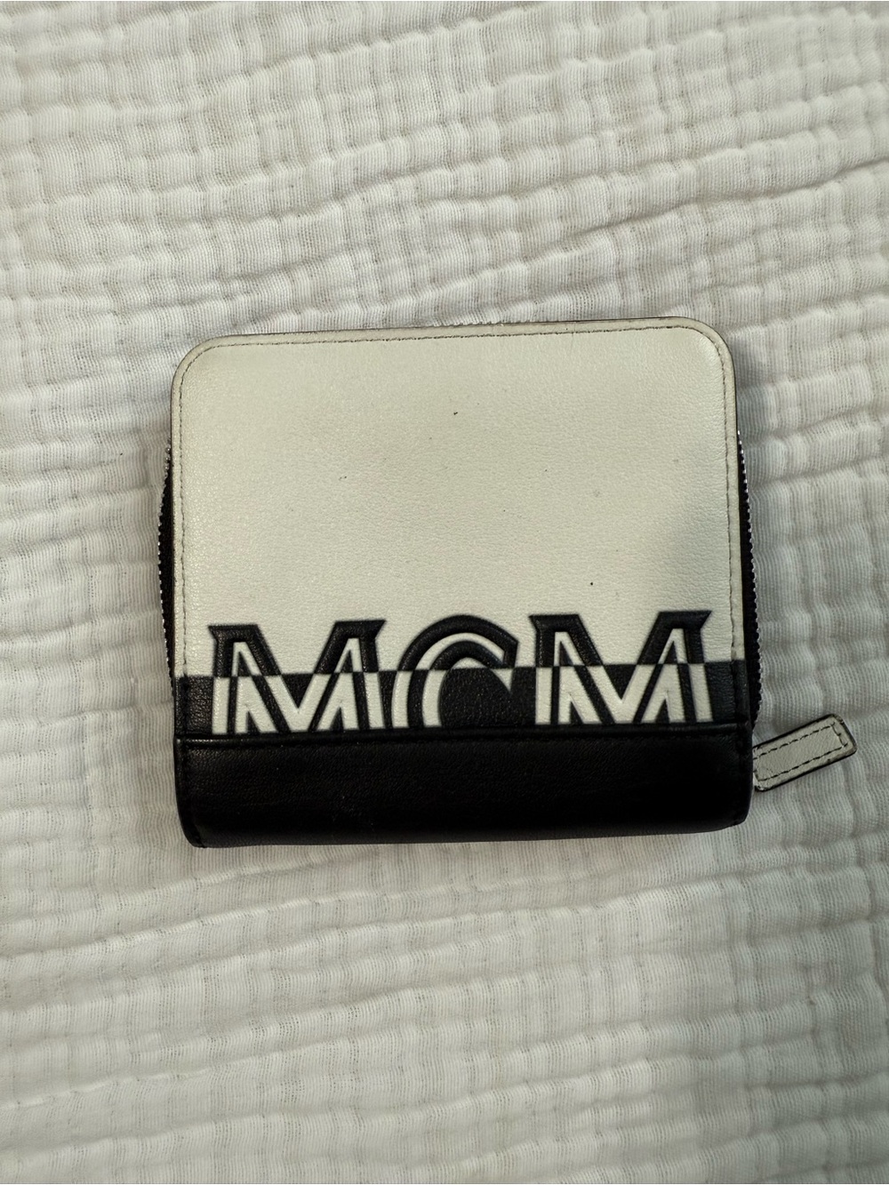 MCM White and Black Logo Zip Wallet